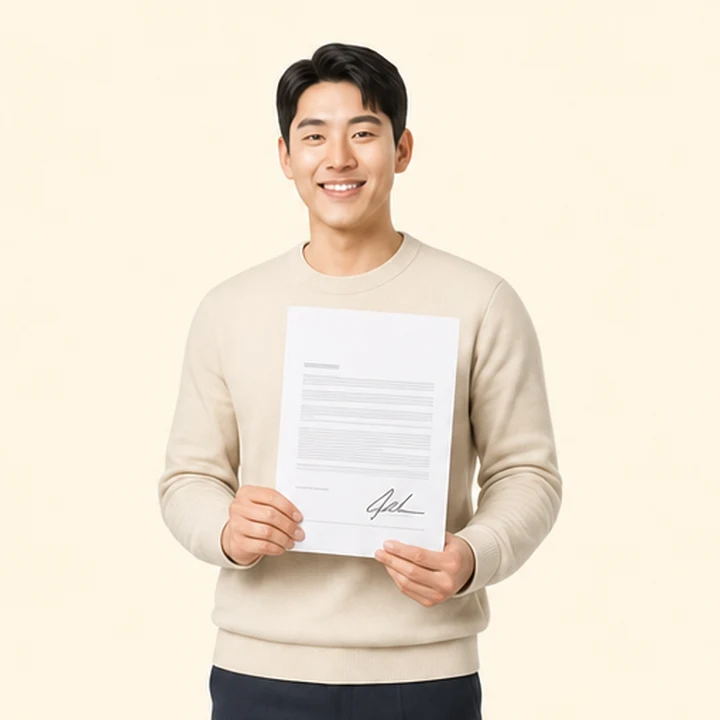 기아 레이 저신용장기렌트 서면 견적서를 들고 있는 고객